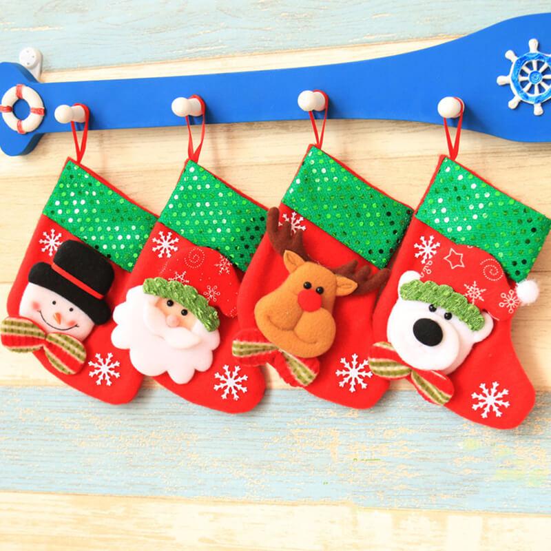 12 Pcs Christmas Stockings Set Small Xmas Stockings Xmas Fireplace Hanging Stocking Party Gift Bag Candy Bag