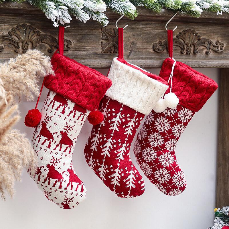 Red And White Elk Knitted Christmas Socks Cute Candy Pockets, Christmas Decorations Party Decorations