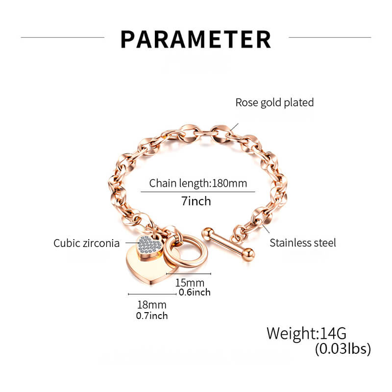 Stainless Steel Love Heart Charm Bracelet for Women Girls Romantic Gift