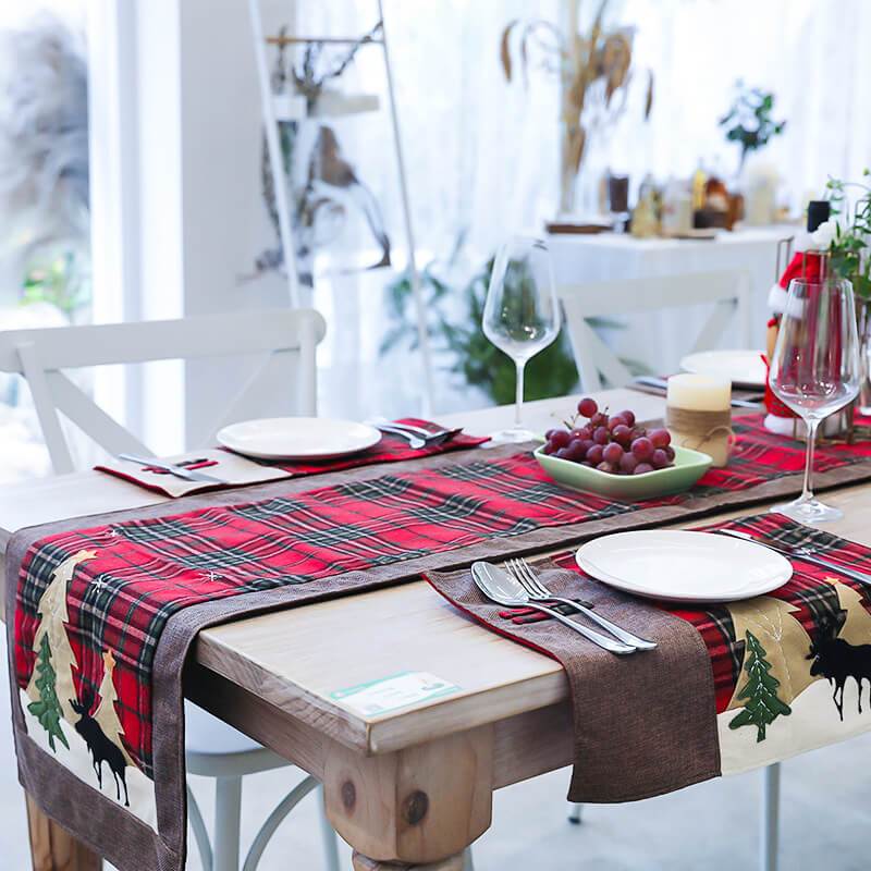 Red Plaid Christmas Tree Tablecloth Table Decorations Winter Home Decor