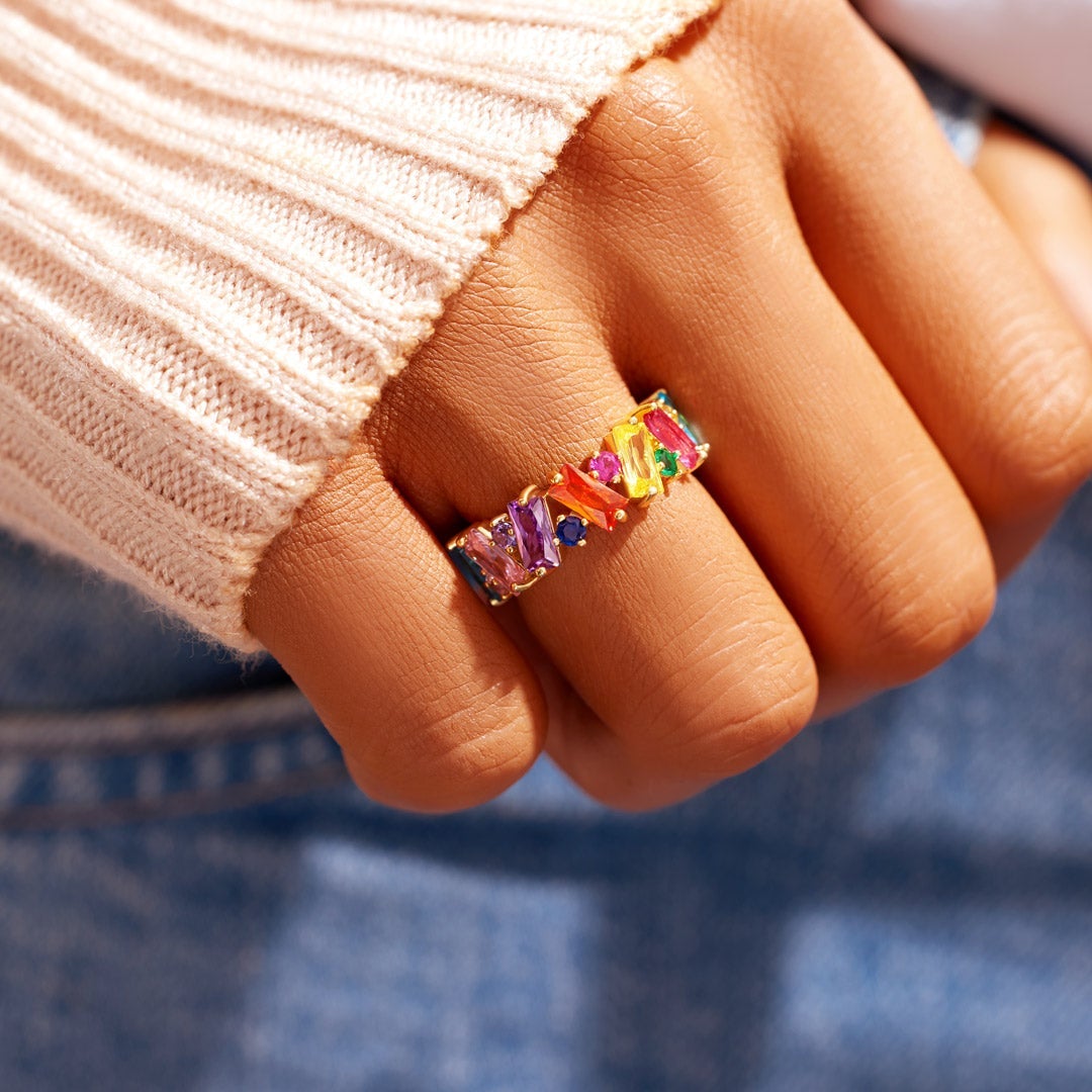 Rainbow Baguette Ring S925