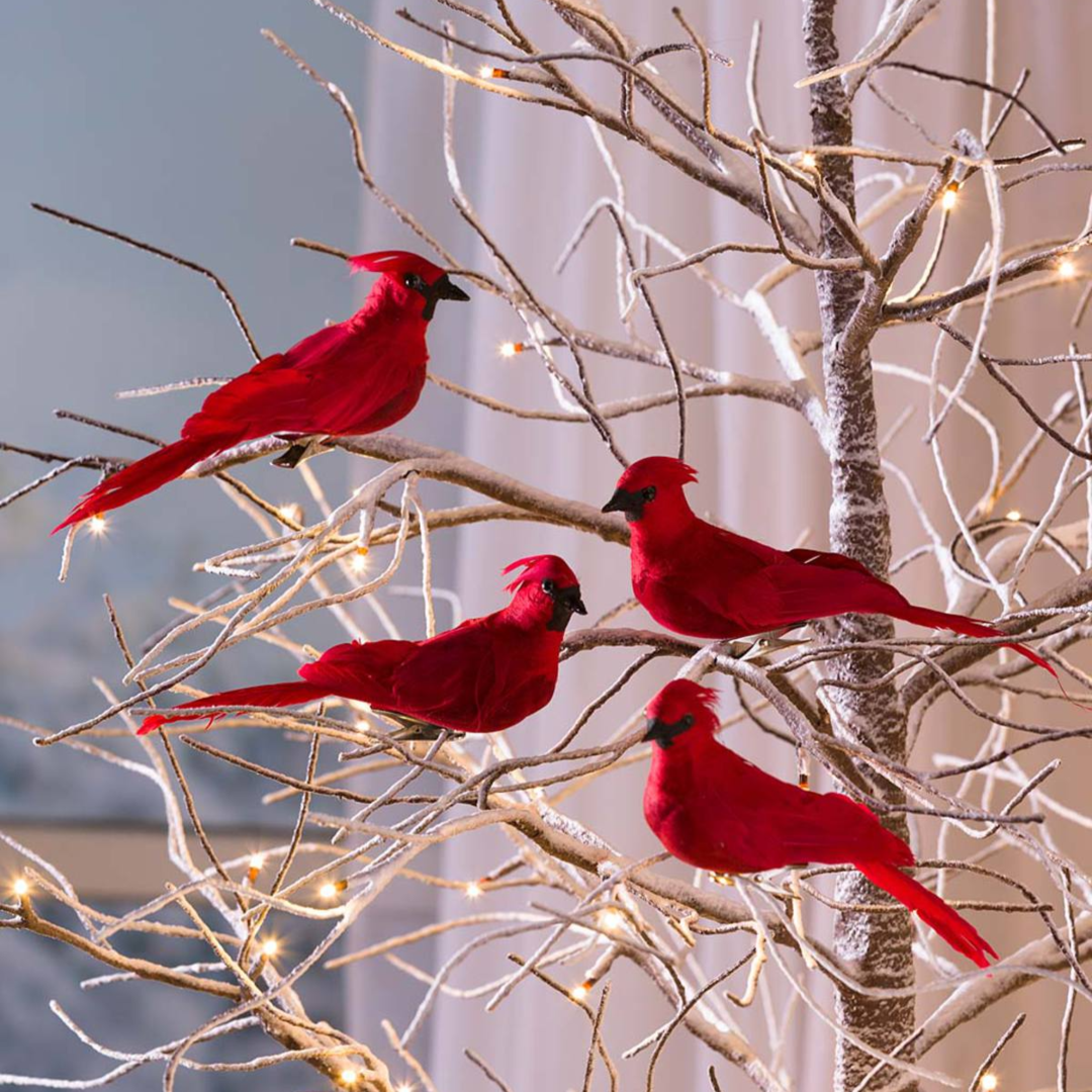 Feathered Cardinal Birds Tree Ornaments