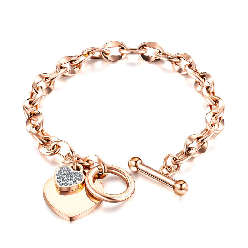 Stainless Steel Love Heart Charm Bracelet for Women Girls Romantic Gift