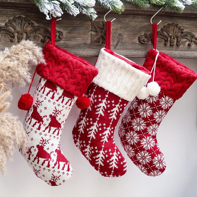 Red And White Elk Knitted Christmas Socks Cute Candy Pockets, Christmas Decorations Party Decorations