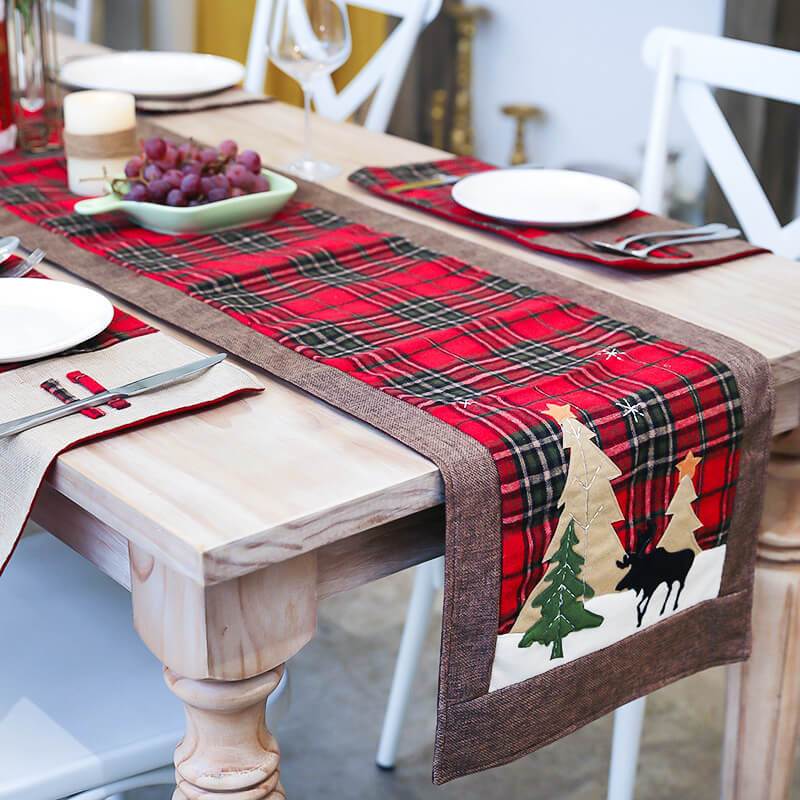 Red Plaid Christmas Tree Tablecloth Table Decorations Winter Home Decor