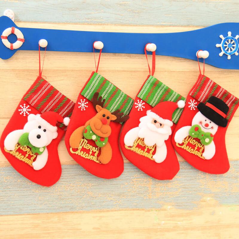 12 Pcs Christmas Stockings Set Small Xmas Stockings Xmas Fireplace Hanging Stocking Party Gift Bag Candy Bag