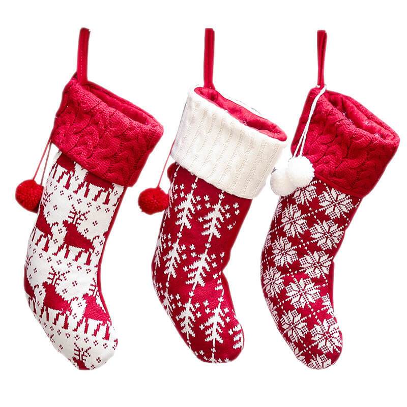 Red And White Elk Knitted Christmas Socks Cute Candy Pockets, Christmas Decorations Party Decorations