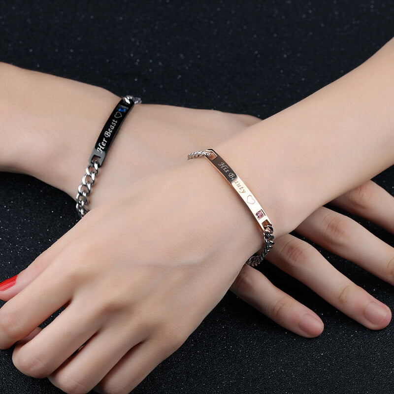 Couples Bracelets for Anniversary Promise Gifts Stainless Steel 2pcs