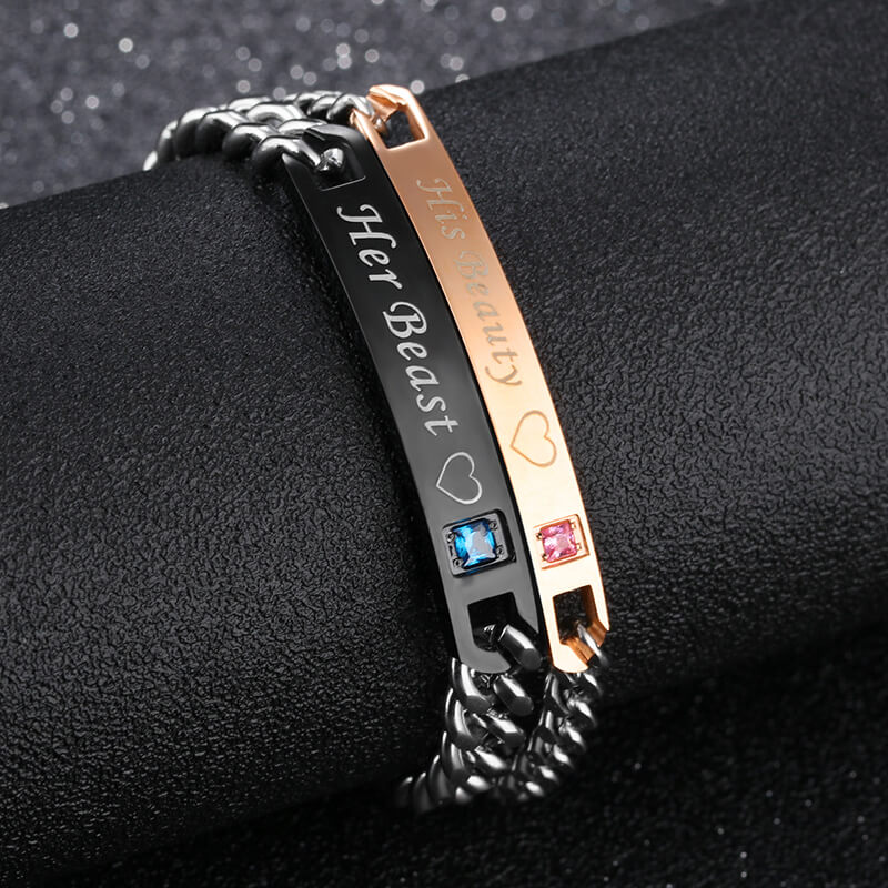 Couples Bracelets for Anniversary Promise Gifts Stainless Steel 2pcs