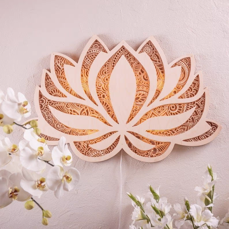 Handmade wooden mandala wall lamp