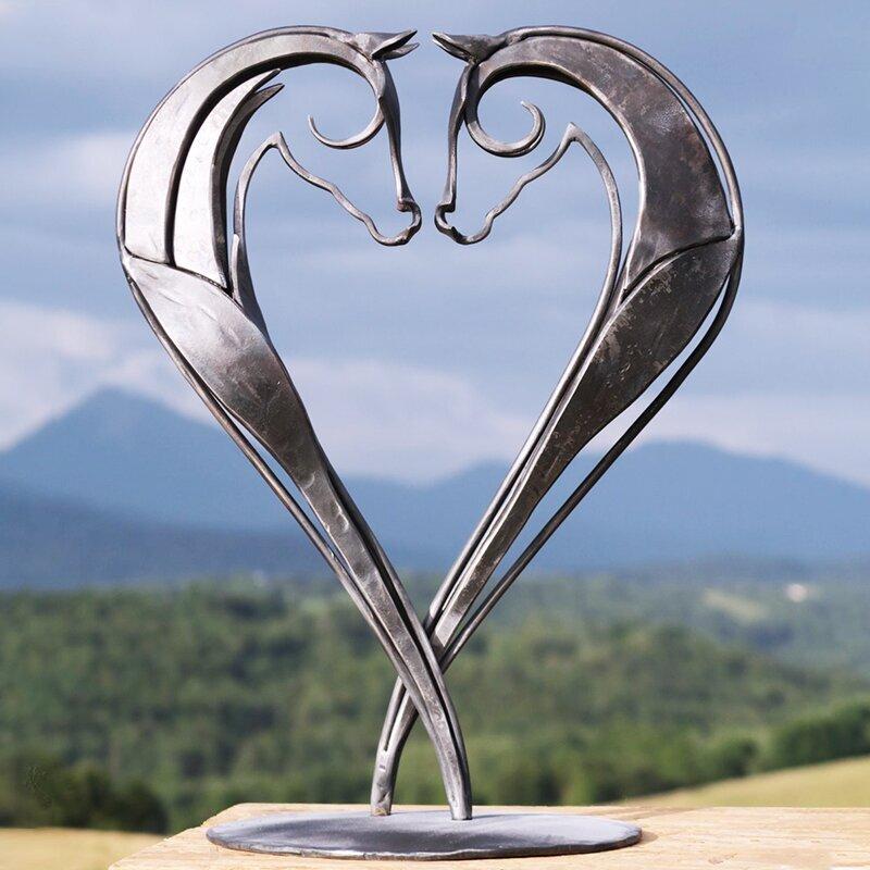 Kiss Horse Sculpture Modern Statue Rustic Metal Art Men Gift