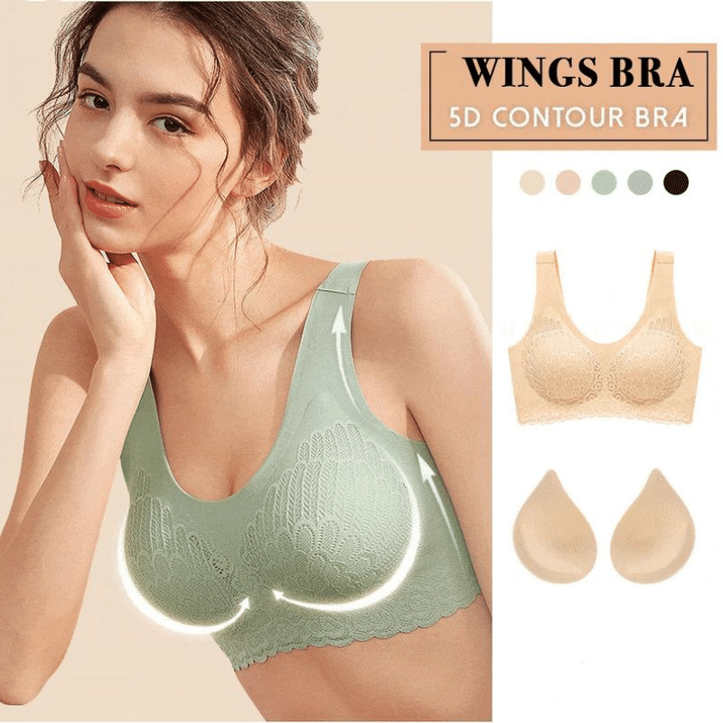 HERS WINGS - Wireless Push Up Comfort Shock-proof Latex Pad Lace Bra