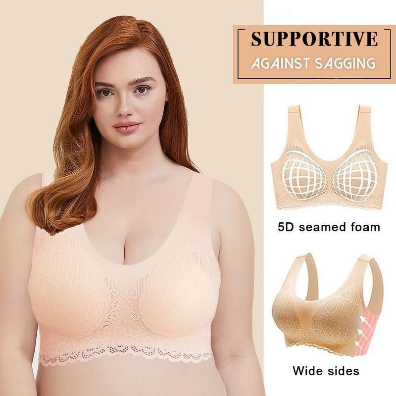 HERS WINGS - Wireless Push Up Comfort Shock-proof Latex Pad Lace Bra