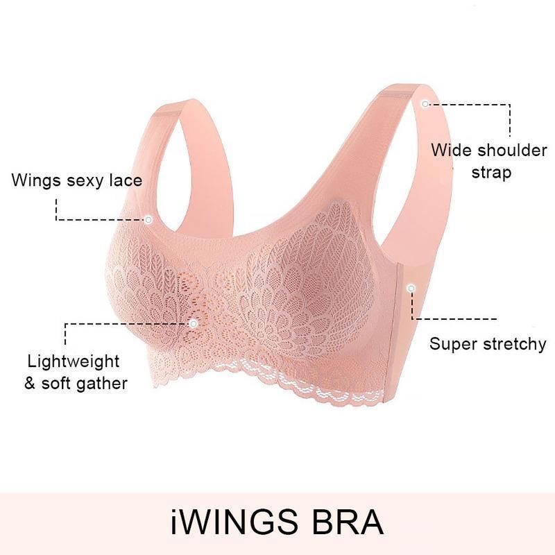 HERS WINGS - Wireless Push Up Comfort Shock-proof Latex Pad Lace Bra