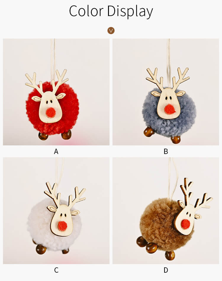 4PCS Christmas Cute Wool Felt Wooden Elk Antler Pendants Christmas Tree Decorations