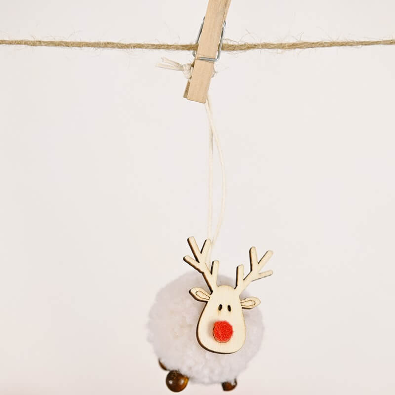 4PCS Christmas Cute Wool Felt Wooden Elk Antler Pendants Christmas Tree Decorations