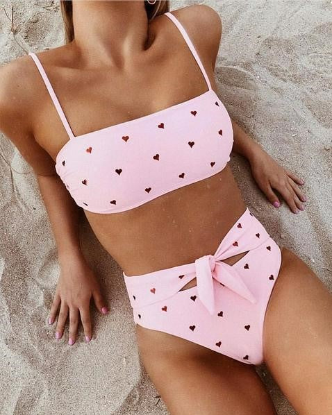 Women's High Waist Love Print Bikinis