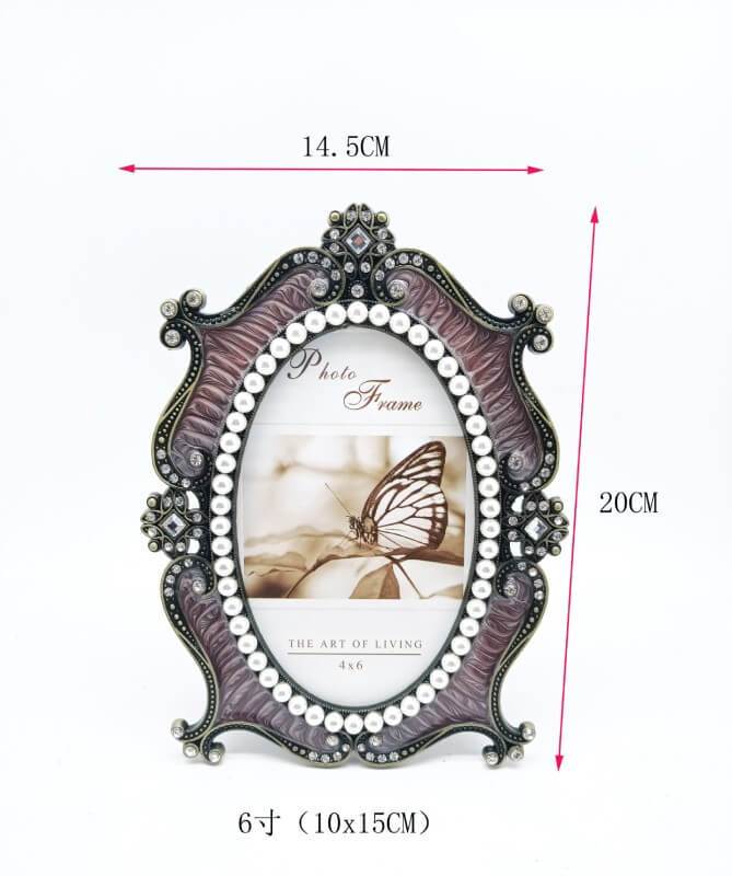 Green Metal Ellipse Pearl Retro Antique Photo Frames for Wall Tabletop Desktop Frame Home Decor Display Pictures