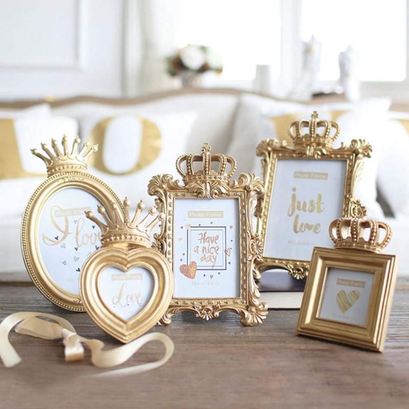 Love Heart Shape Golden Crown Resin Photo Frame Home Decor Desktop Picture Frame