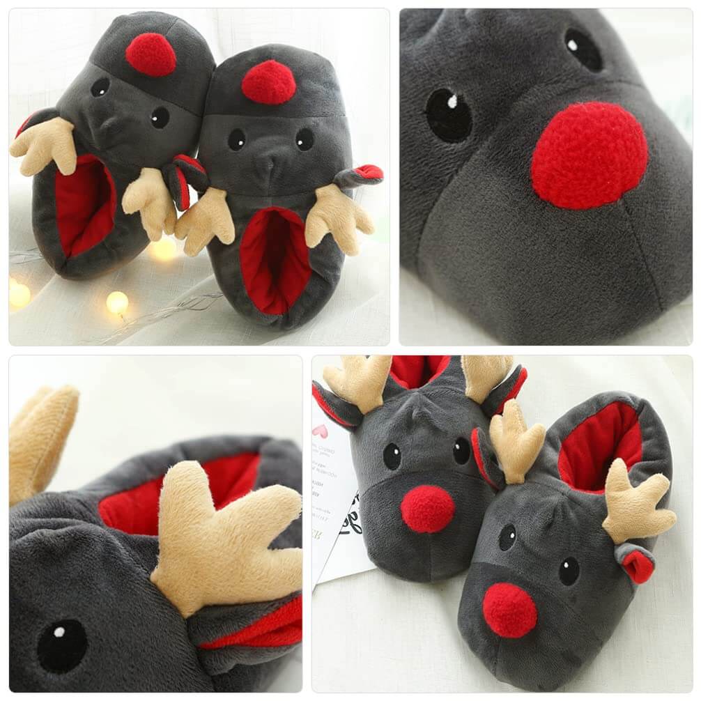 Winter Warm Slippers Christmas Reindeer Slippers for Indoor Bedroom