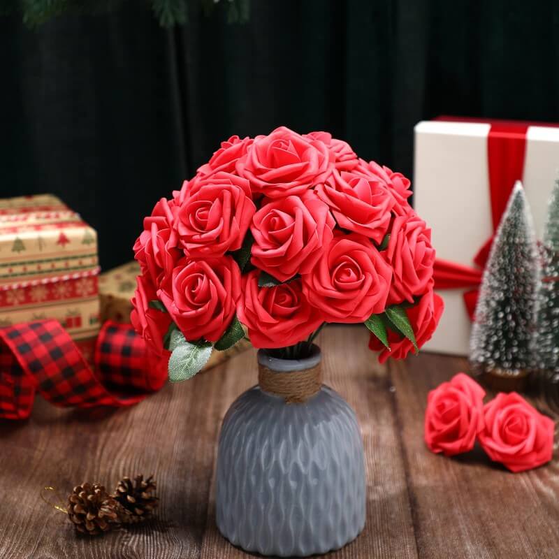 25pcs Artificial Foam Roses Decoration DIY for Wedding Bridal Bouquet Centerpieces