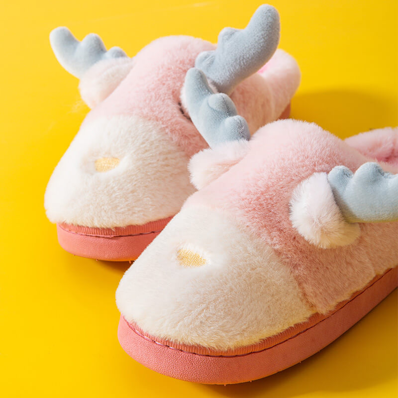 Couple Christmas Antlers Cute Home Thick Bottom Warm Slippers