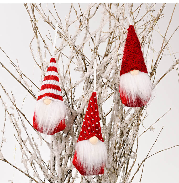 3 Pieces Red Christmas Gnomes Ornaments Christmas Hanging Gnomes Handmade Plush for Holiday Decor