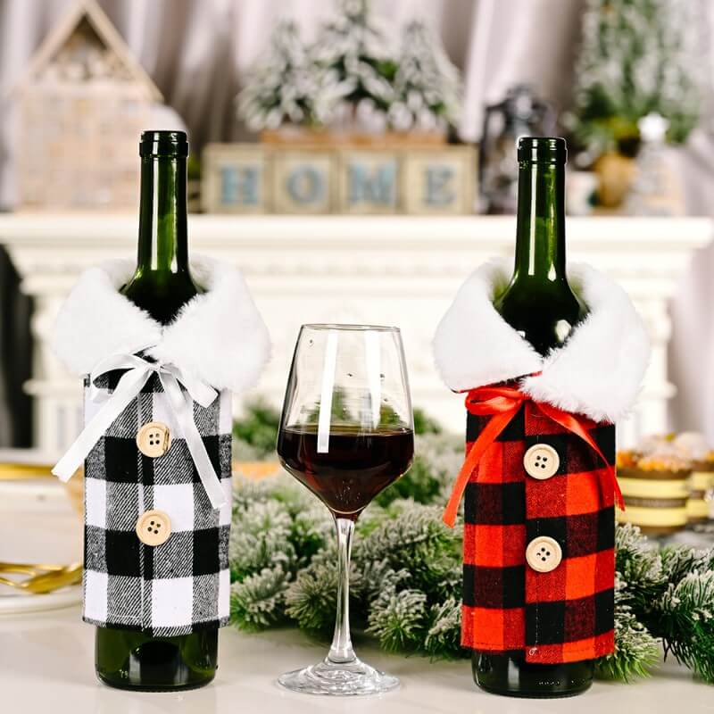 Lapel Red and Black Lattice Christmas Wine Bottle Covers Decoration