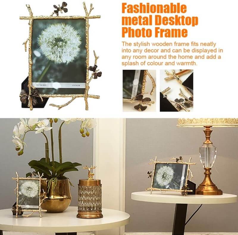 Retro Style Plating Gold Butterfly Metal Photo Frame Table Top Display Photos Frame for Bedroom and Living Room