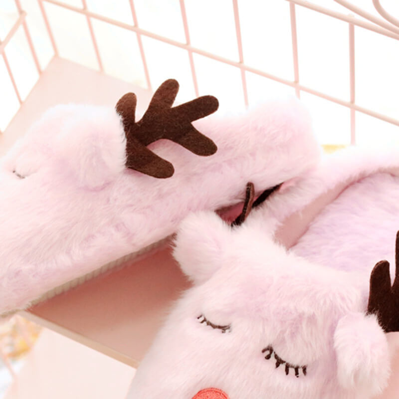 Christmas Cartoon Elk Plush Slippers Package, Thick Bottom Non-slip Slippers