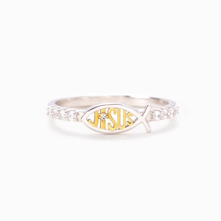 She Prays Works & Has Faith Ichthus Jesus Fish Ring