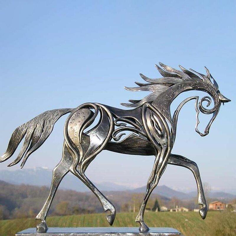 Kiss Horse Sculpture Modern Statue Rustic Metal Art Men Gift