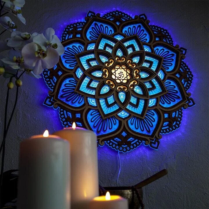 Handmade wooden mandala wall lamp