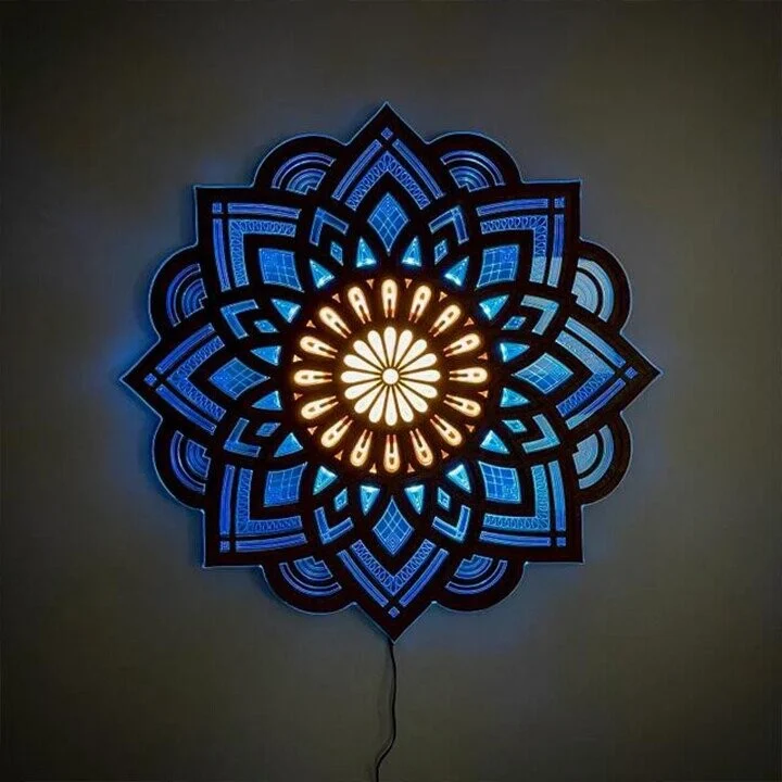 Handmade wooden mandala wall lamp