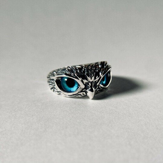 925 Sterling Silver Demon Eye Owl Ring Adjustable