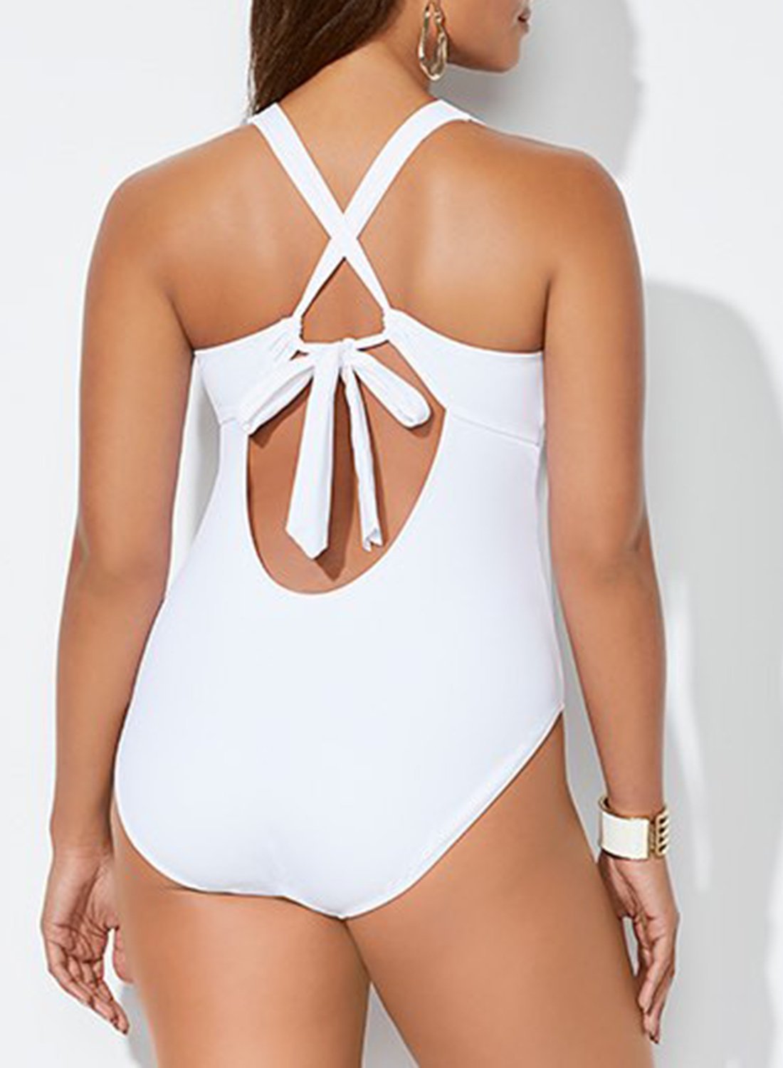 Black Lace Up One Piece Open Back Swimsuit