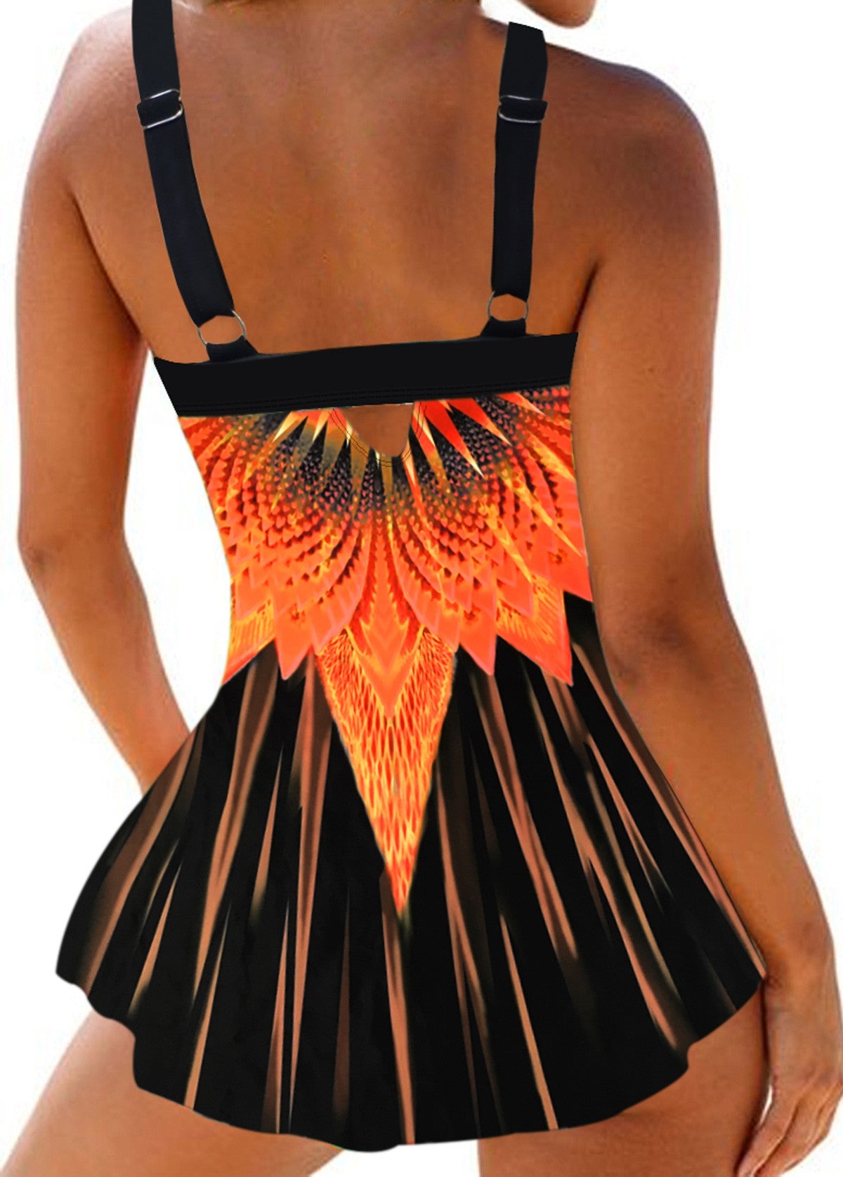 Orange Printed Spaghetti Strap Swimdress and Panty