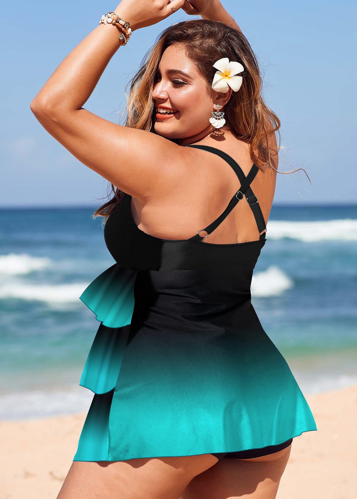 Gradient Plus Size Layered Hem Swimdress and Panty