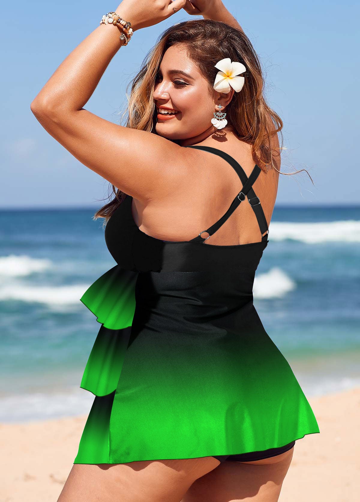 Gradient Plus Size Layered Hem Swimdress and Panty