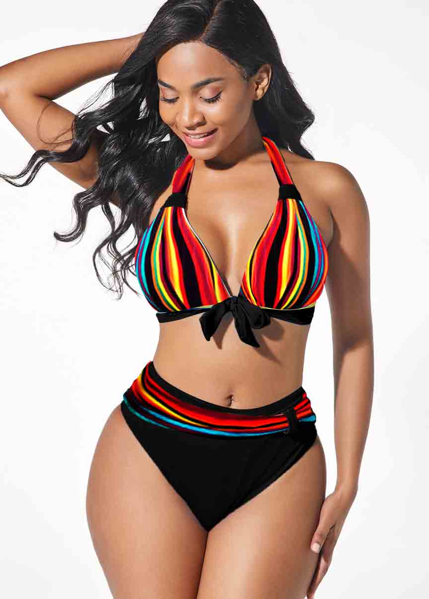 Halter Rainbow Color Bowknot Bikini Set