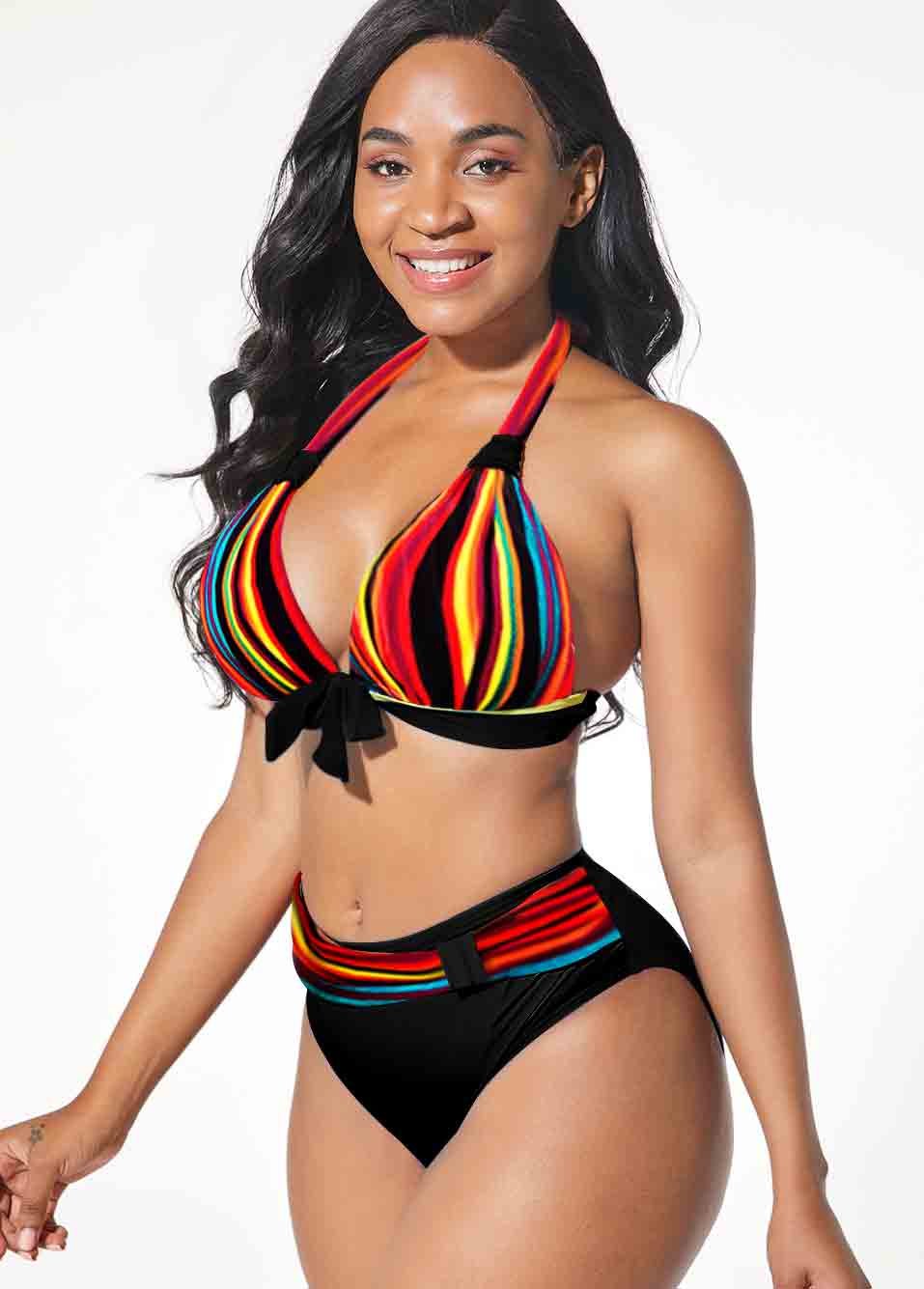 Halter Rainbow Color Bowknot Bikini Set