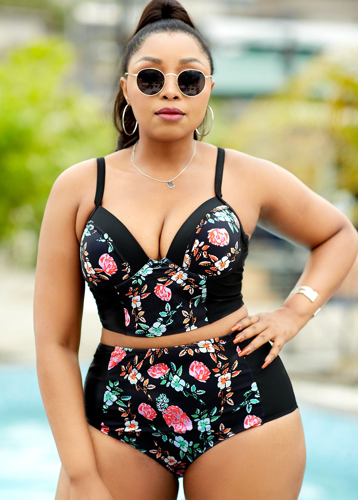 High Waisted Floral Print Bikini Set