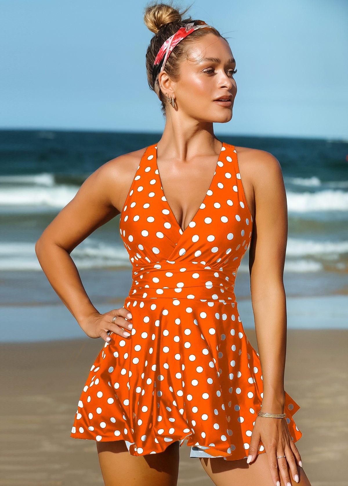 Polka Dot Criss Cross Back Swimdress and Shorts