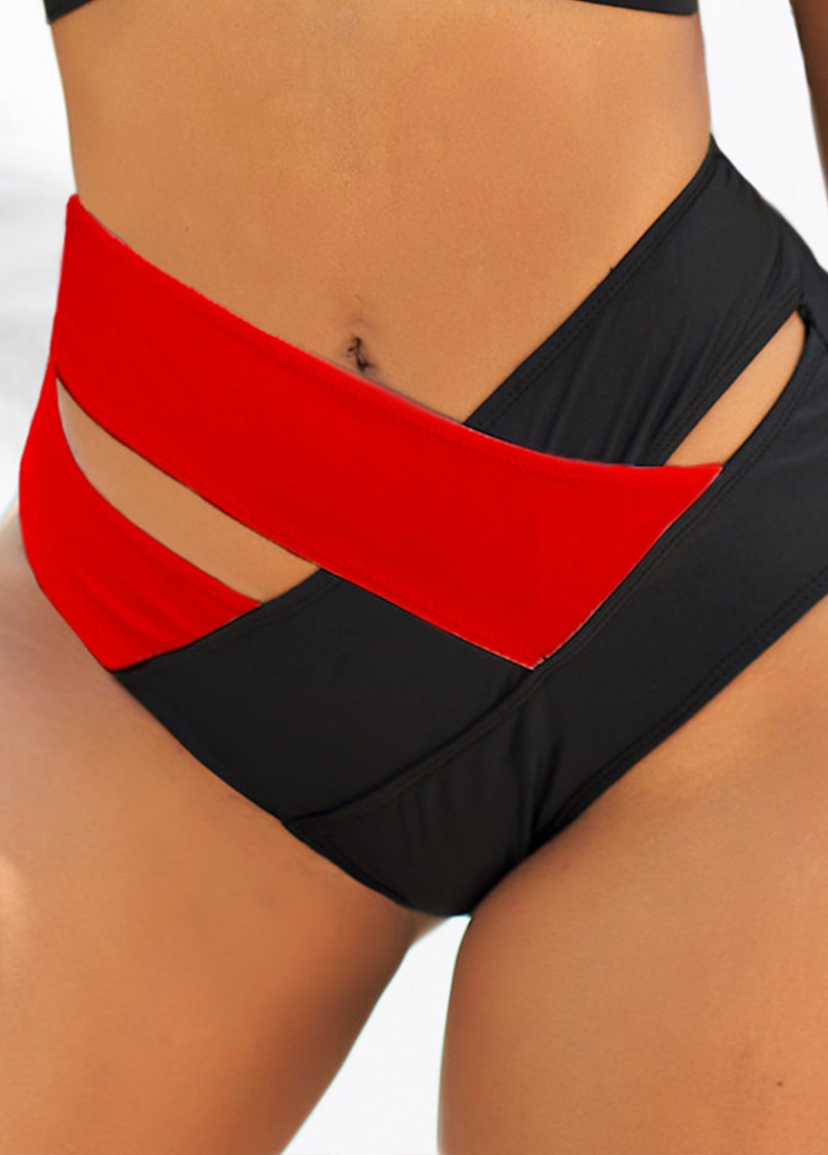 High Waist Contrast Cross Strap Bikini Set