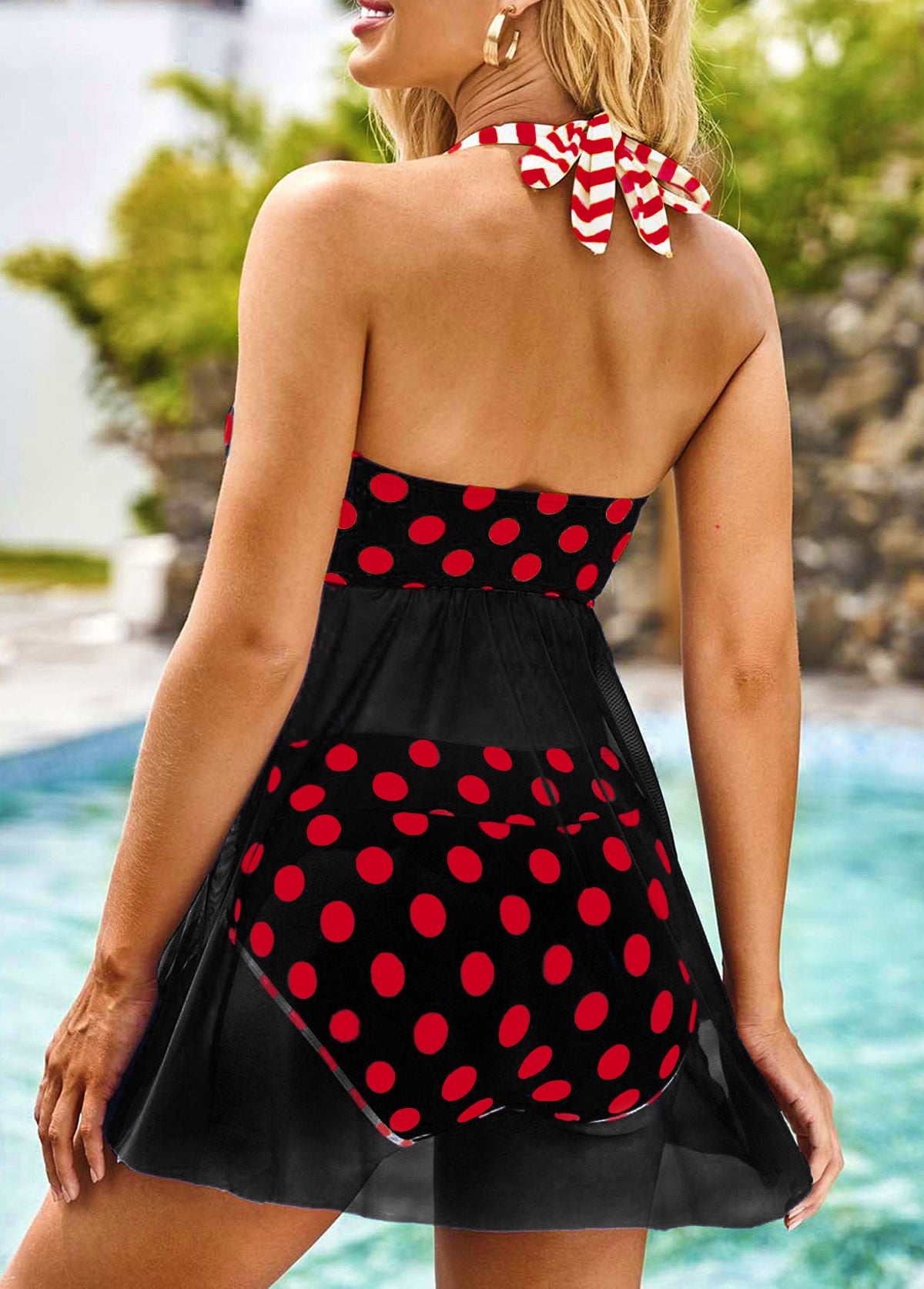 Polka Dot Striped Halter Swimdress and Panty