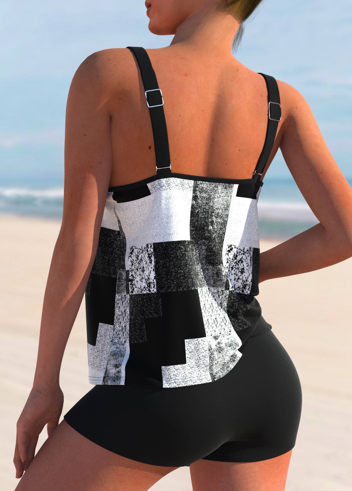 Double Straps Geometric Print Tankini Top