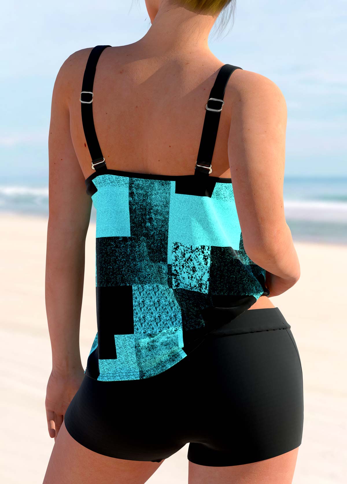 Double Straps Geometric Print Tankini Top