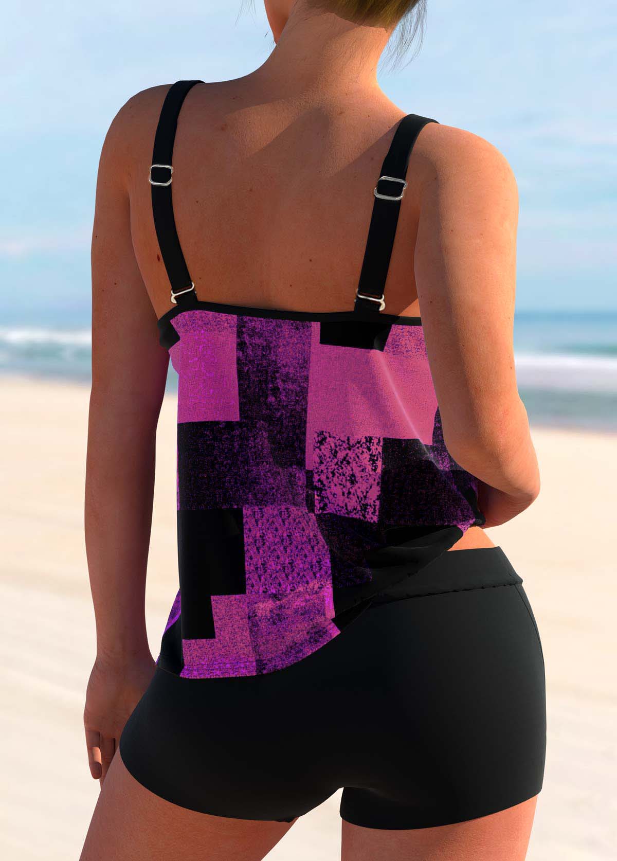 Double Straps Geometric Print Tankini Top