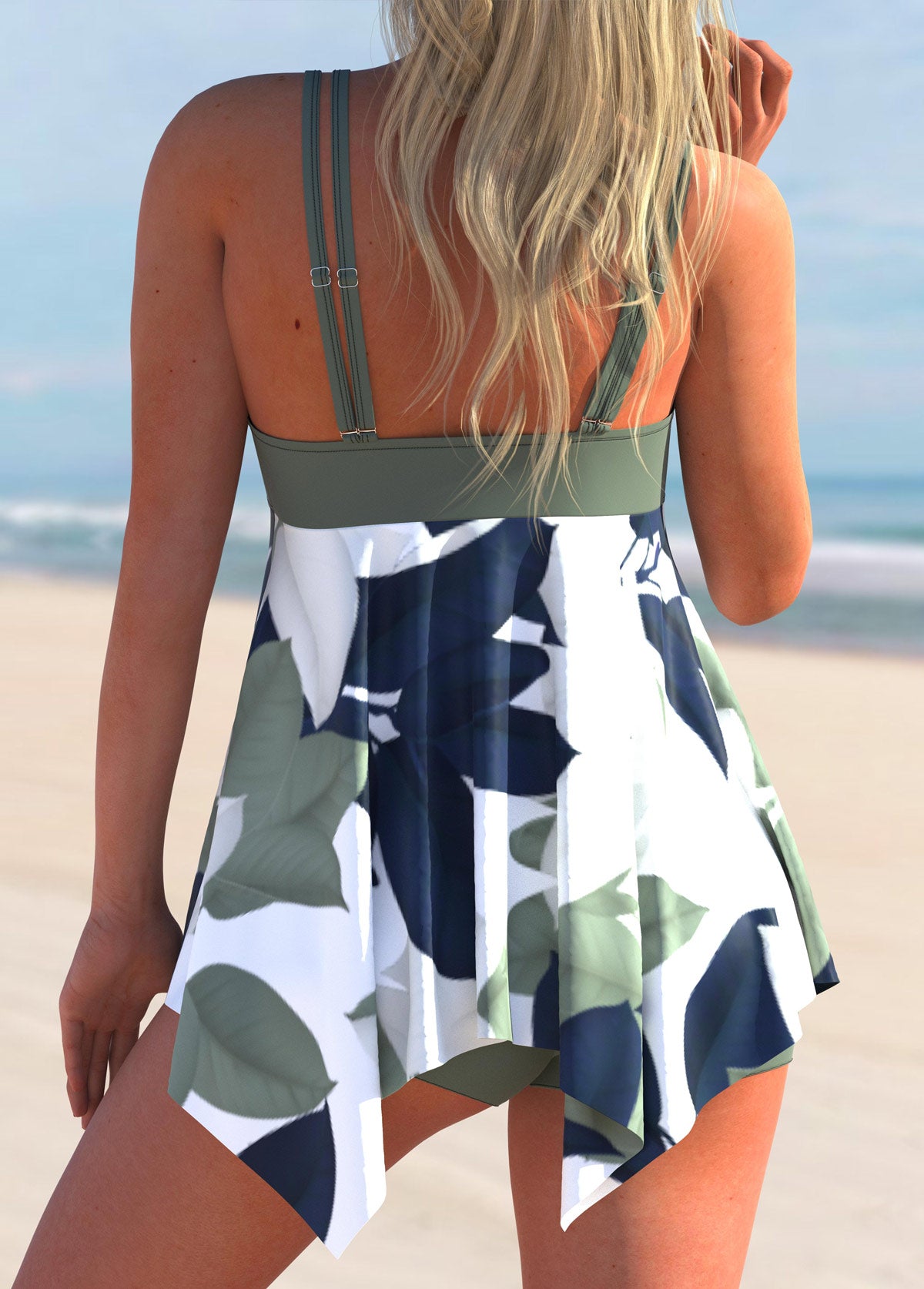 Floral Print Sage Green Swimdress and Shorts