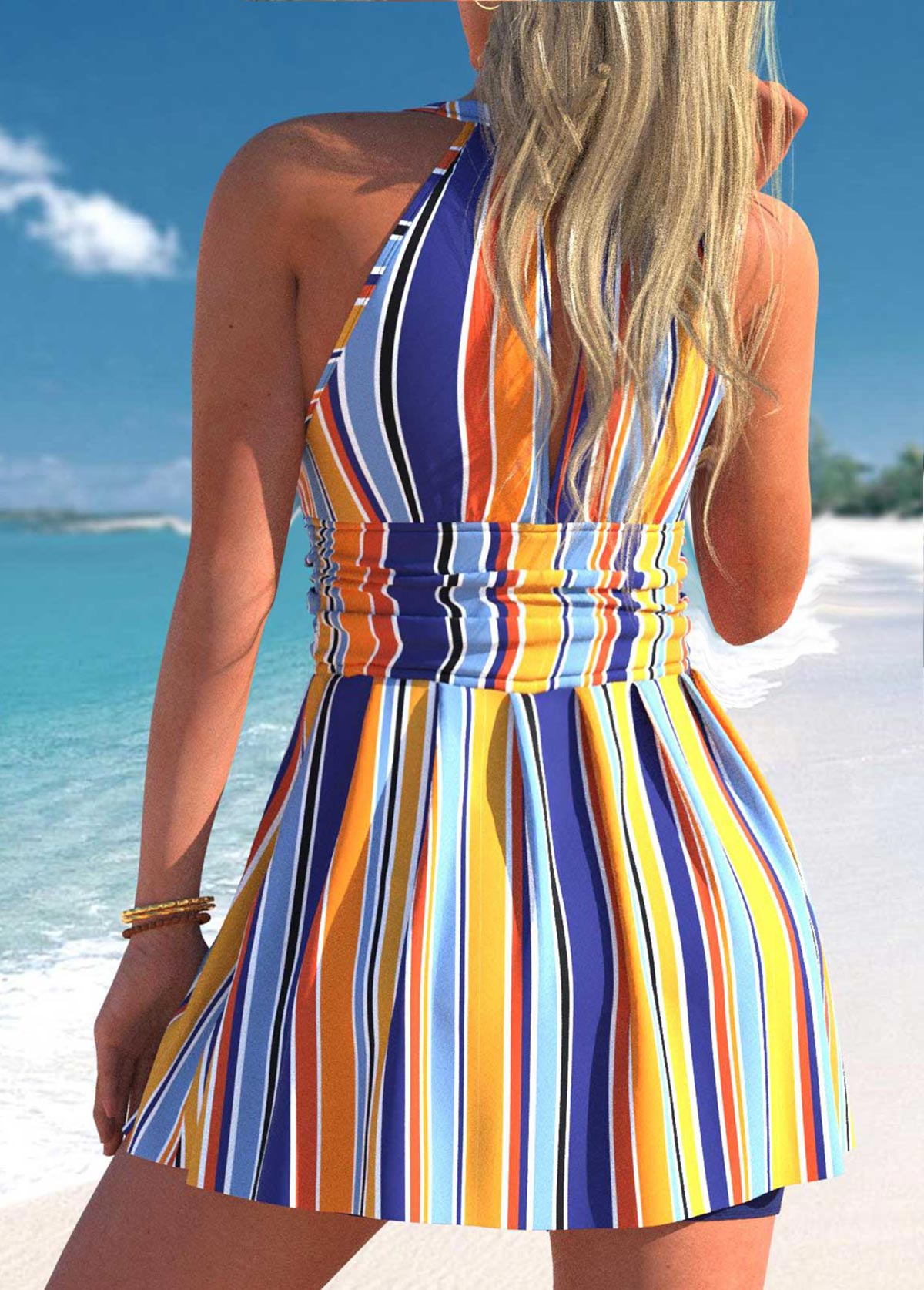 Stripe Print Multi Color Swimdress Top